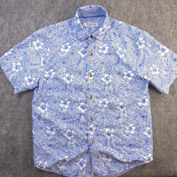Tommy Bahama Coconut Point Shirt Small Blue Floral Hawaiian Short Sleeve Button - Picture 1 of 9